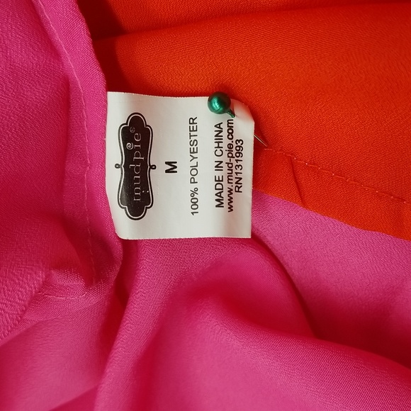 Mud Pie Medium Pink and Orange Shoulder Tie Swimsuit Cover Up Dress - Picture 6 of 9